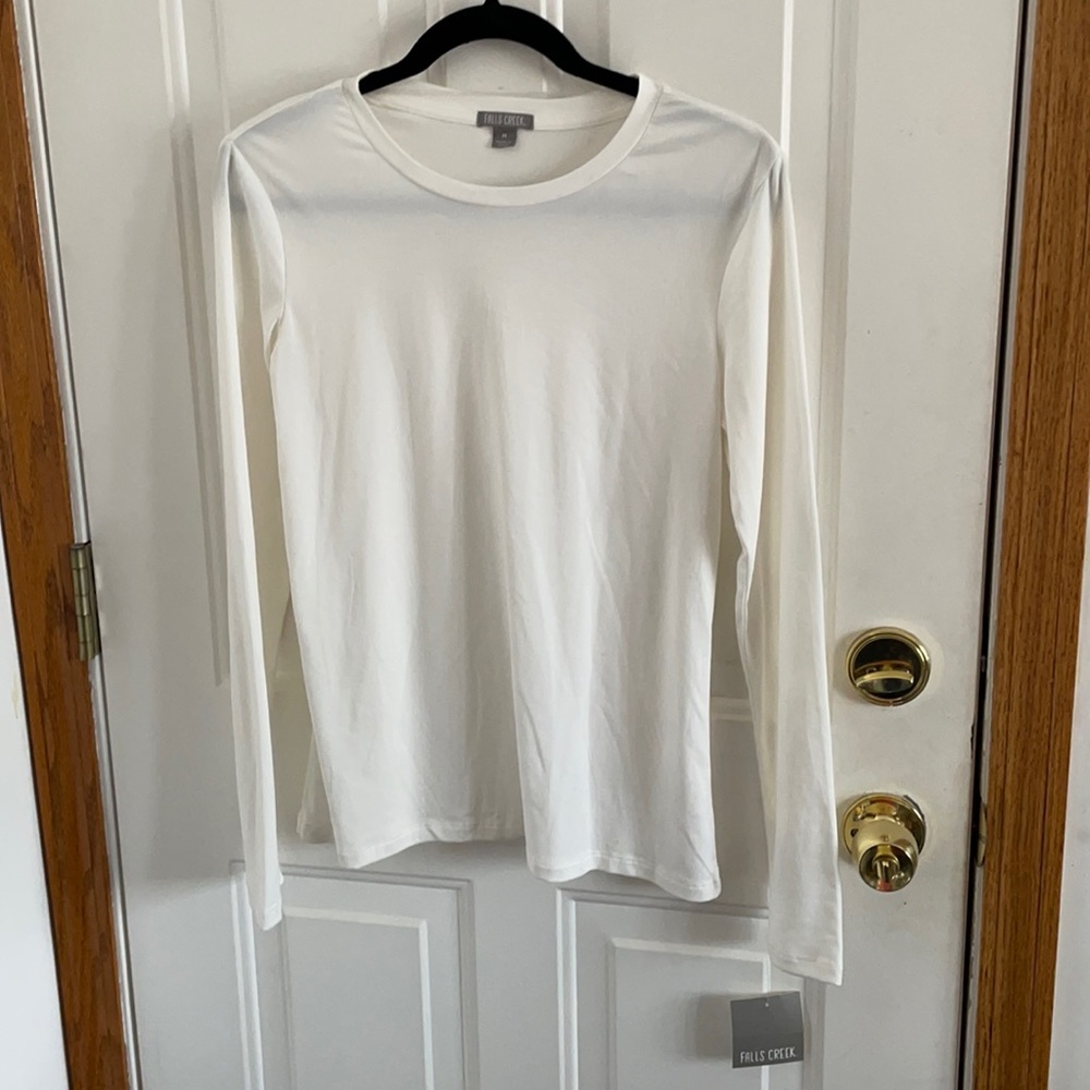 Falls Creek White Stretchy Long Sleeve Tee Shirt Top Medium